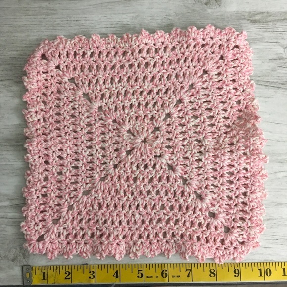 Pink Wash Cloth Cotton Handmade Dish Rag Crochet Shabby Chic Kitchen Bath - Picture 4 of 6